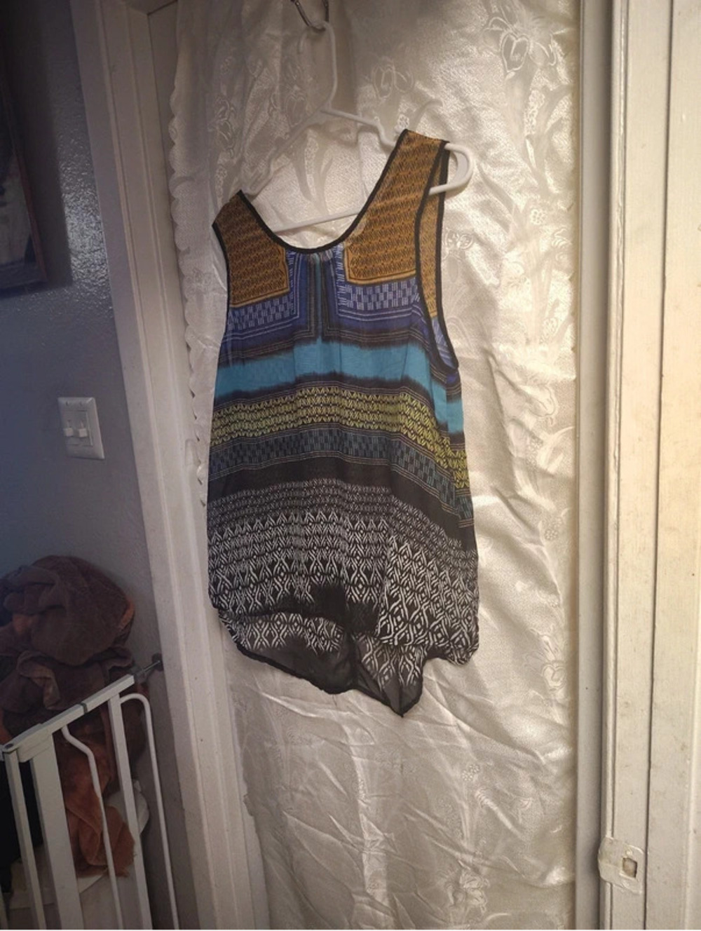 August Silk Options multi colored sheer tank blouse.